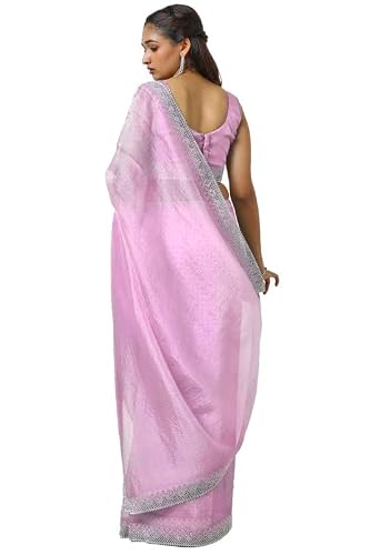 Soch Womens Blush Pink Organza Saree With Stone Work