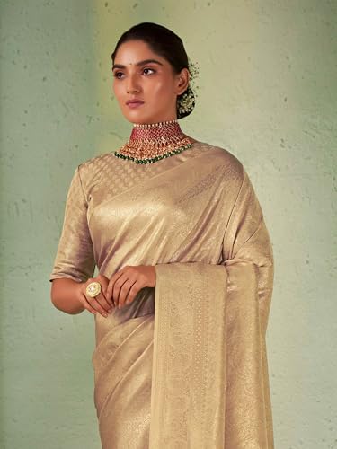 Vardha Women's Kanchipuram Art Silk Saree with Unstitched Blouse Piece - Gold Zari Woven Work Sarees for Wedding (Asya Vol.4_563)