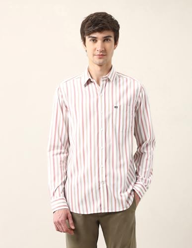 Arrow Sports Men's Striped Slim Fit Shirt (ASAJSH1761_Red