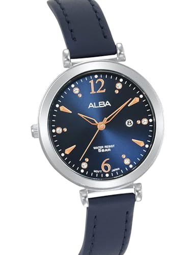 ALBA Leather Women Analog Wristwatch Ah7Bw9X1, Blue Dial, Blue Band