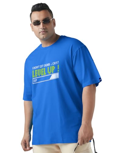 Bewakoof Men's Graphic Print Oversized Fit Half Sleeve Round Neck Cotton Plus Size T-Shirt_694218_Blue_5XL