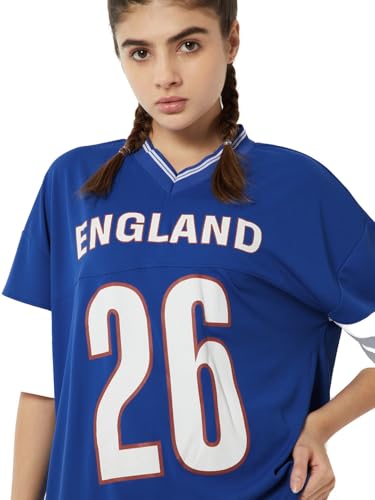 Max Women Printed Oversized Sports T-Shirt (Blue_S)