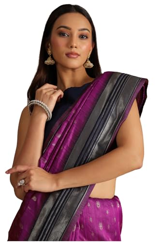 Soch Womens Fuchsia Tussar Woven Design Saree With Zari