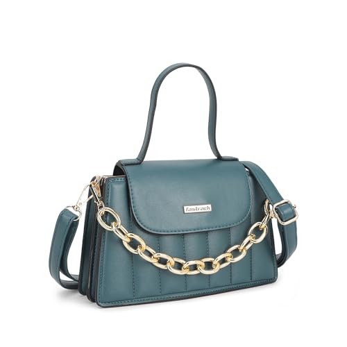 Fastrack Oceanic Blue Sling Bag | Women’s Quilted Handbag with Chain Accent | Dual Compartments & Multi-Style Carry