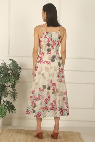 W for Woman Off-White Foral Printed Cotton Kota Flared Spaghetti Dress (Size: S)-W12244-125266