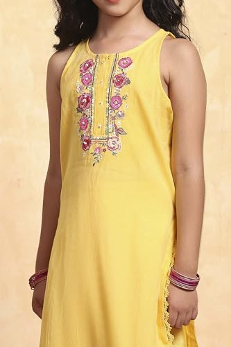 BIBA Girl's Yellow Polyester Straight Solid Suit Set