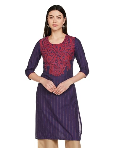 BIBA Women Cotton Printed Straight Kurta(DISTRIBU15373_Blue_L)