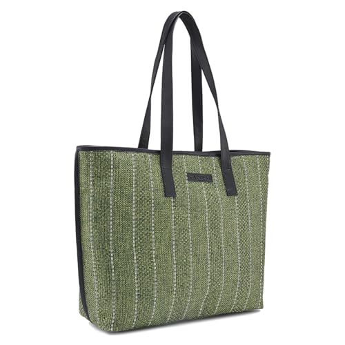 Caprese Evana Tote Medium Green Poly Canvas Striped