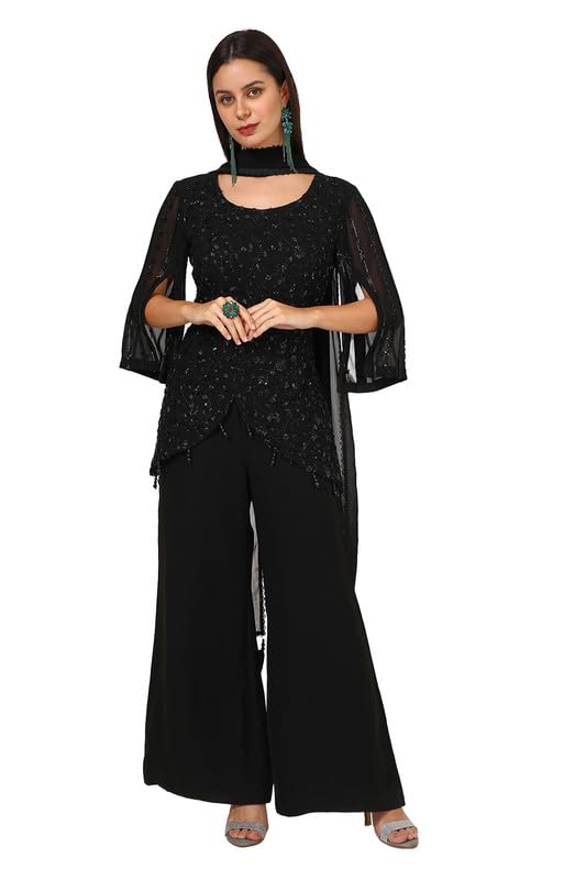 Soch Womens Black Georgette Blend Suit Set With Sequins