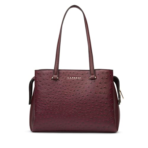 Caprese Britney Large Satchel Bag for Women | Premium Animal Texture Faux Leather Shoulder Bag | Stylish Office & Casual Handbag | Spacious Tote with Zipper & Magnetic Button Closure (Cherry Lacquer)