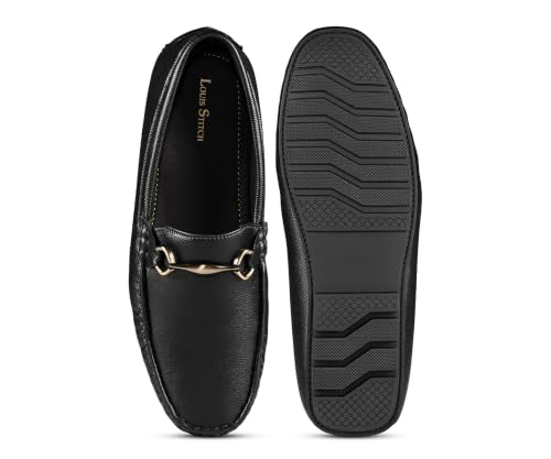 LOUIS STITCH Men’s Jet Black Formal Slip-On Loafer Shoes | Soft Touch & Lightweight | LSVSFL-06 |UK-8