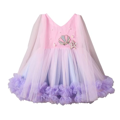 Hopscotch Girls Beige Sleeveless Mermaid Shell Cape Party Dress for Age (18-24 Months)