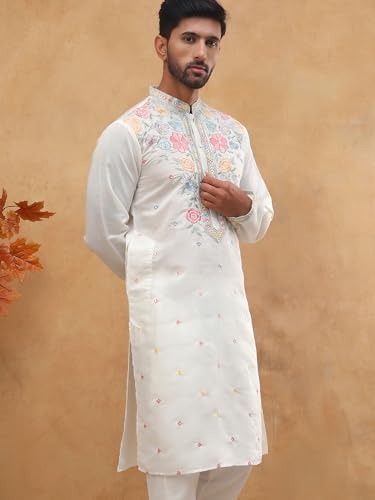 Jompers Silk Blend Embroidered Kurta (White, S)