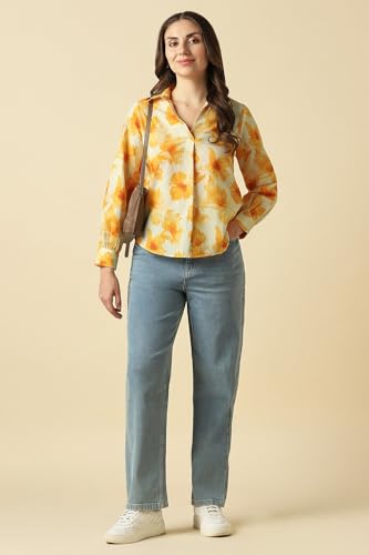 Women Yellow Print Long Sleeves Shirt