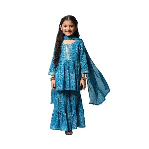 BIBA GIRL PRINTED FLARED KID(KW4948_TEAL BLUE_9)