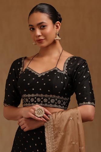 Soch Womens Black Tussar Embroidered Padded Blouse with Zari