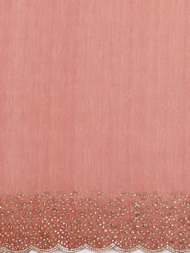MOHEY Women's Organza Cutdana Work, Stone Work & Woven Saree with Blouse Piece (Pink)