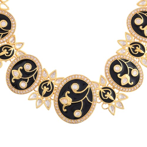 VOYLLA Pashmina Nyasia Choker Set, Women's Wedding & Party Jewelry Set, Enameled & Kundan Necklace Set