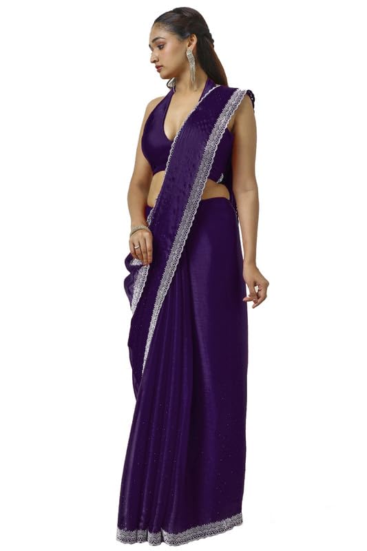 Soch Womens Purple Tissue Saree With Stone Work