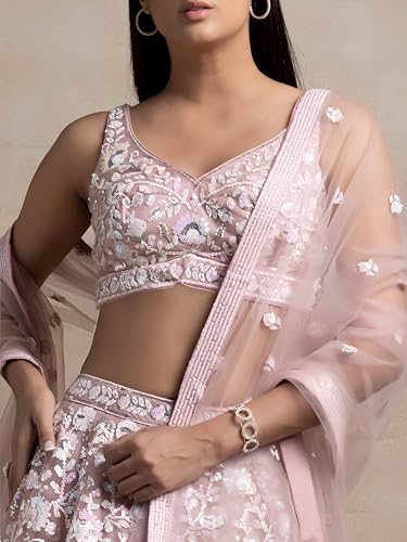 Zeel Clothing Women's Sequins Embroidered Soft Net Designer Lehenga Choli with Dupatta (5126-Womens-Lehenga-Choli-Latest; Free Size) (Pink)