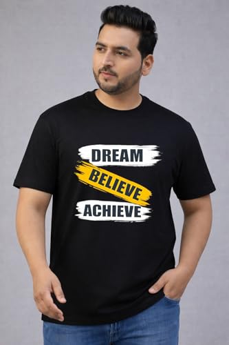 THE SOUTH STORE Men's Black Round Neck Half Sleeve Printed Plus Size T-Shirt | Believe