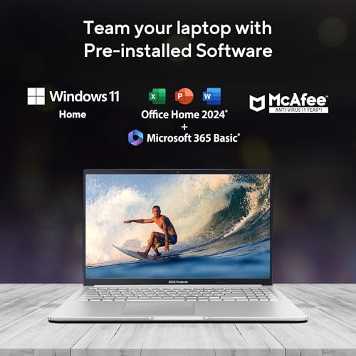 ASUS Vivobook 15, Intel Core i7 13th Gen 13620H, 16GB RAM, 1TB SSD, FHD 15.6", Windows 11, Office Home 2024, Cool Silver, 1.7Kg, X1502VA-BQ1299WS, Intel UHD GPU, 42Whr, M365 Basic (1Year)* Laptop