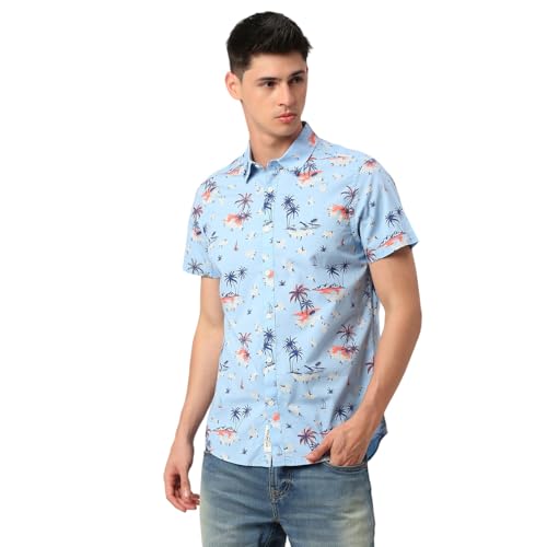 Being Human Light Blue Slim Fit Regular Collar Men's Shirt Clothing