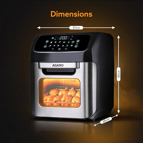 AGARO Regency Air Fryer For Home, 12L, Family Rotisserie Oven, 1800W, 9 Preset Menu, Electric Air Fryer Toaster Oven, Digital Display, Bake, Roast, Toast, Defrost, Silver.