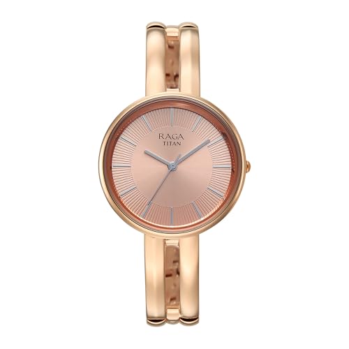 Titan Raga Contempore Rose Gold Dial Brass Strap Watch for Women - 95310WM02F