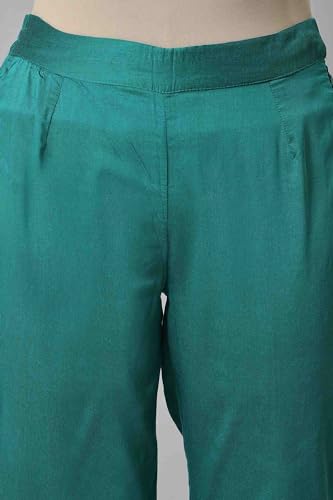 W for Woman Light Green Floral Printed Lace Rayon Straight Kurta and Slim Pant Set (ONWAS18662-120047-L)