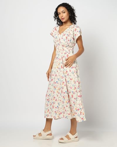 GAP Women Floral Short Sleeves v-neckneck a-line Dress,Multi,M Multicolour