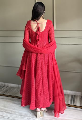Leeli Peeri Designer Georgette Lucknowi Sequence Work Anarkali Kurta Set With Dupatta..