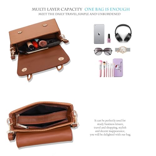 YOYOWING Women’s Premium Textured Satchel Sling Bag, Stylish Top Handle Crossbody Handbag with Adjustable Strap, Designer Shoulder Purse for Office & Party (Brown)