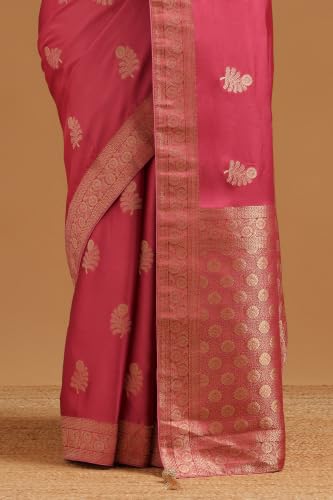 Soch Womens Onion Pink Satin Botanical Zari Woven Saree