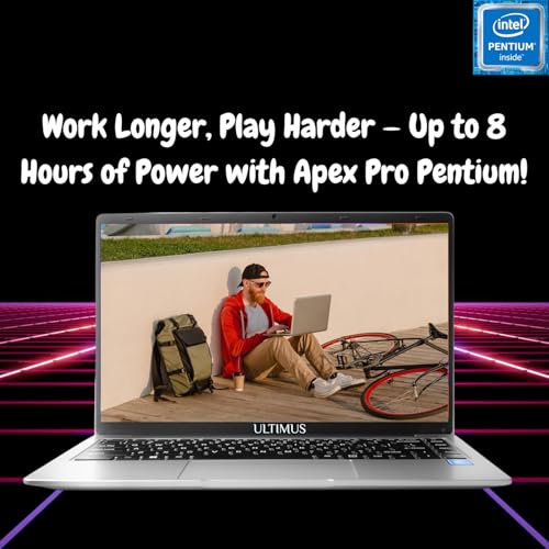 Ultimus Pentium Quad Core Laptop|Student & Office Work Laptop|Dual Storage eMMC+SSD Expandable~1TB|1.2Kg|180° Hinge|Win 11 Home|4GB RAM 128GB|HDMI SD Card Slot | ‎Dual Speaker|Matt Silver