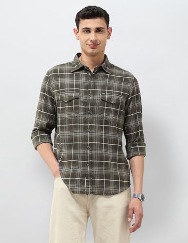U.S. Polo Assn. Denim Co. Men's Twill Tartan Checked Shirt (UDSHT1976_Olive_39)