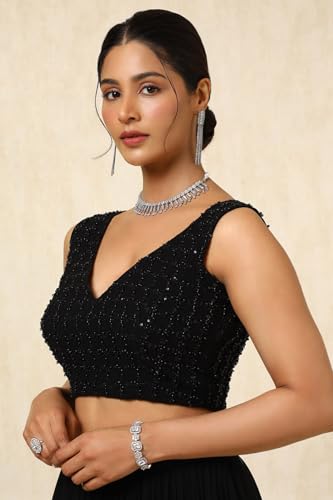 Soch Womens Black Georgette Padded Blouse with Beads and Stones