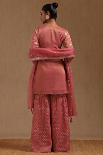 Soch Womens Pink Organza Zari Woven Suit Set Sequins