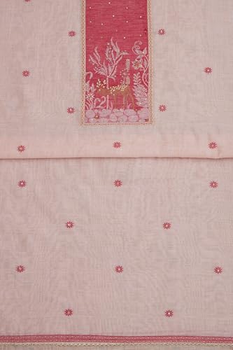 Soch Womens Peach Chanderi Botanical Print Unstitched Dress Material With Sequins