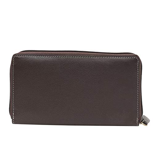 Calfnero Women's Genuine Leather wallet-Long Purse Wallet with Multiple Card Slots, Zip Pocket and Note Compartment (Brown -Multi)