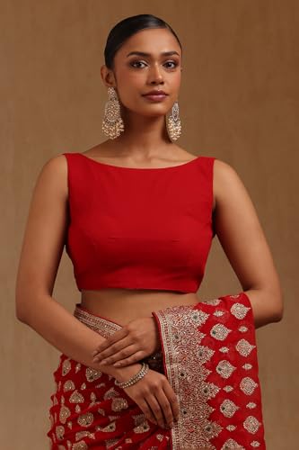 Soch Womens Red Georgette Embroidered Saree With Stone Work