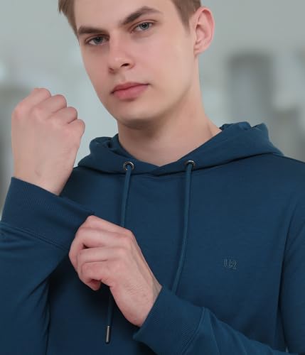 TURMS Men's Hooded Sweatshirts, Odor Control, Cotton Blend Casual Travel Edition Sweatshirts, Winter Wear Pullover Teal Blue
