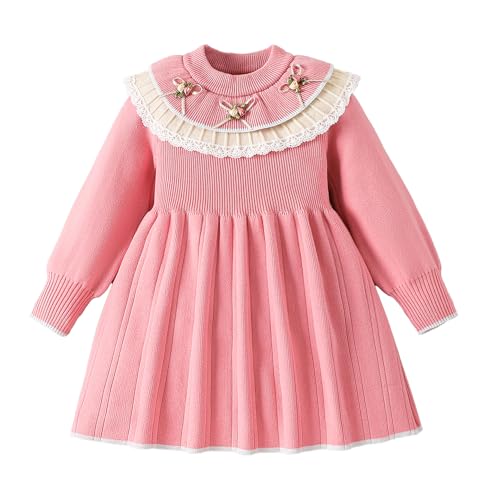 Hopscotch Girls Pink Full Sleeves Bow Applique Dress for Age (18-24 Months)