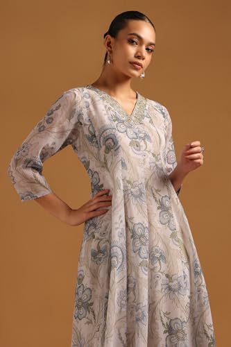 Soch Womens Off White Georgette Ethnic Motifs Dress with Thread Work