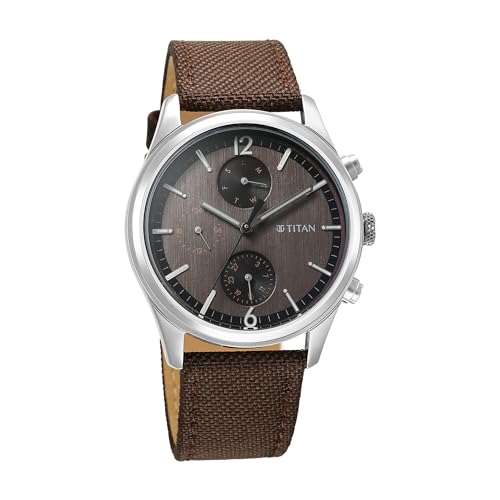 Titan Wrist with Quartz Multifunction Brown Dial Brown Leather Strap Watch for Men - NT1805SL12