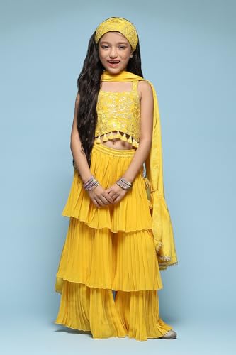 BIBA Girls SOLID; EMBROIDRED SHORT_KURTA KID(KW5444_YELLOW_13)