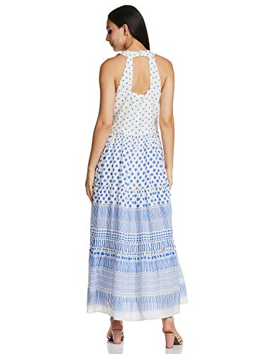 global desi Women's Synthetic A-Line Maxi Dress (AW19GR178MXPVO_Blue_M)