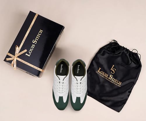LOUIS STITCH White and Green Sneaker for Men | Comfortable Lace-Up Sneaker | LSP-SNK-AVI010-WHGR | UK-7