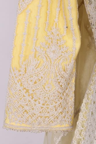 Aurelia Women's Powder Yellow Thread Embroidered Anarkali Kurta with Leggings and Dupatta Set - (AD10777-E609499-S)