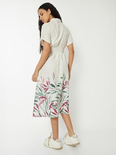 Max Women Printed A-line Dress (White_XL)